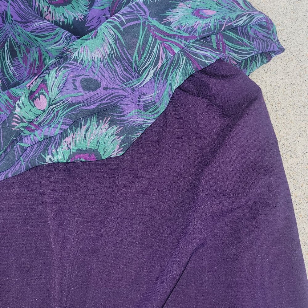 Kira Women’s Medium Purple/Green Strapless Peacock Feather Maxi Dress Pockets - Picture 10 of 11